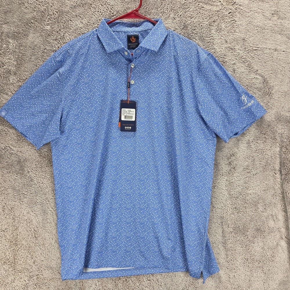 NWT Donald Ross Shirt Mens XL Blue Polo Floral Golf Performance Plantation Bay